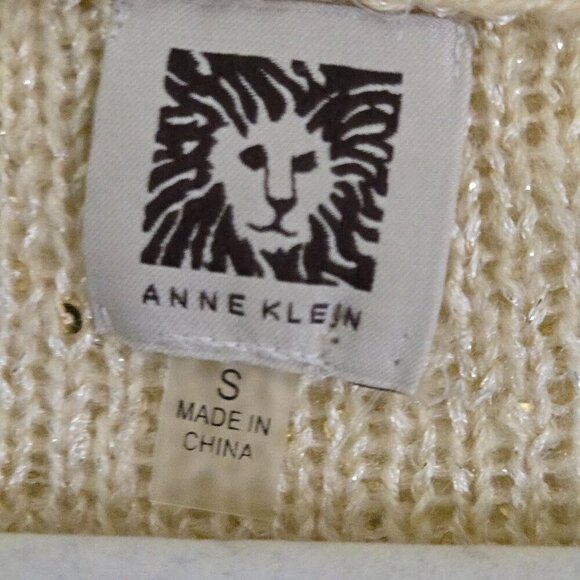 Anne Klein Vintage Golden Beige Sequined 3/4 Sleeve Holiday Sweater Size S - Picture 4 of 5